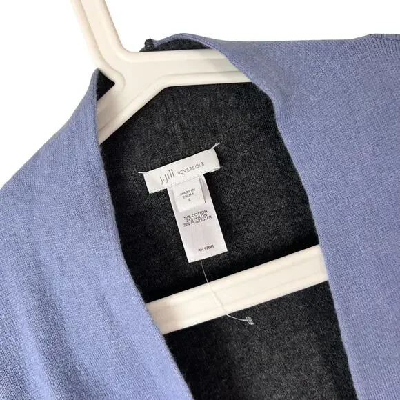 NEW J Jill Reversible Open Front Cardigan Womens Size Small Blue Gray Pockets - Picture 5 of 5